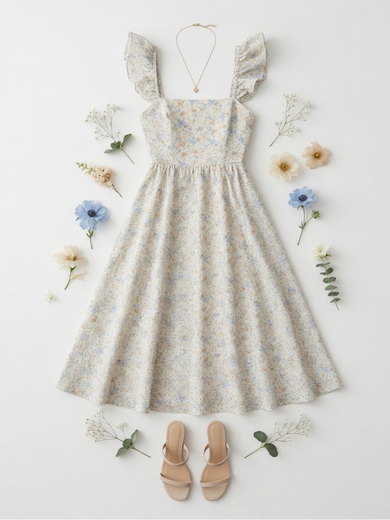 Dresses & Skirts - Floral Ruffle Strap Midi Dress